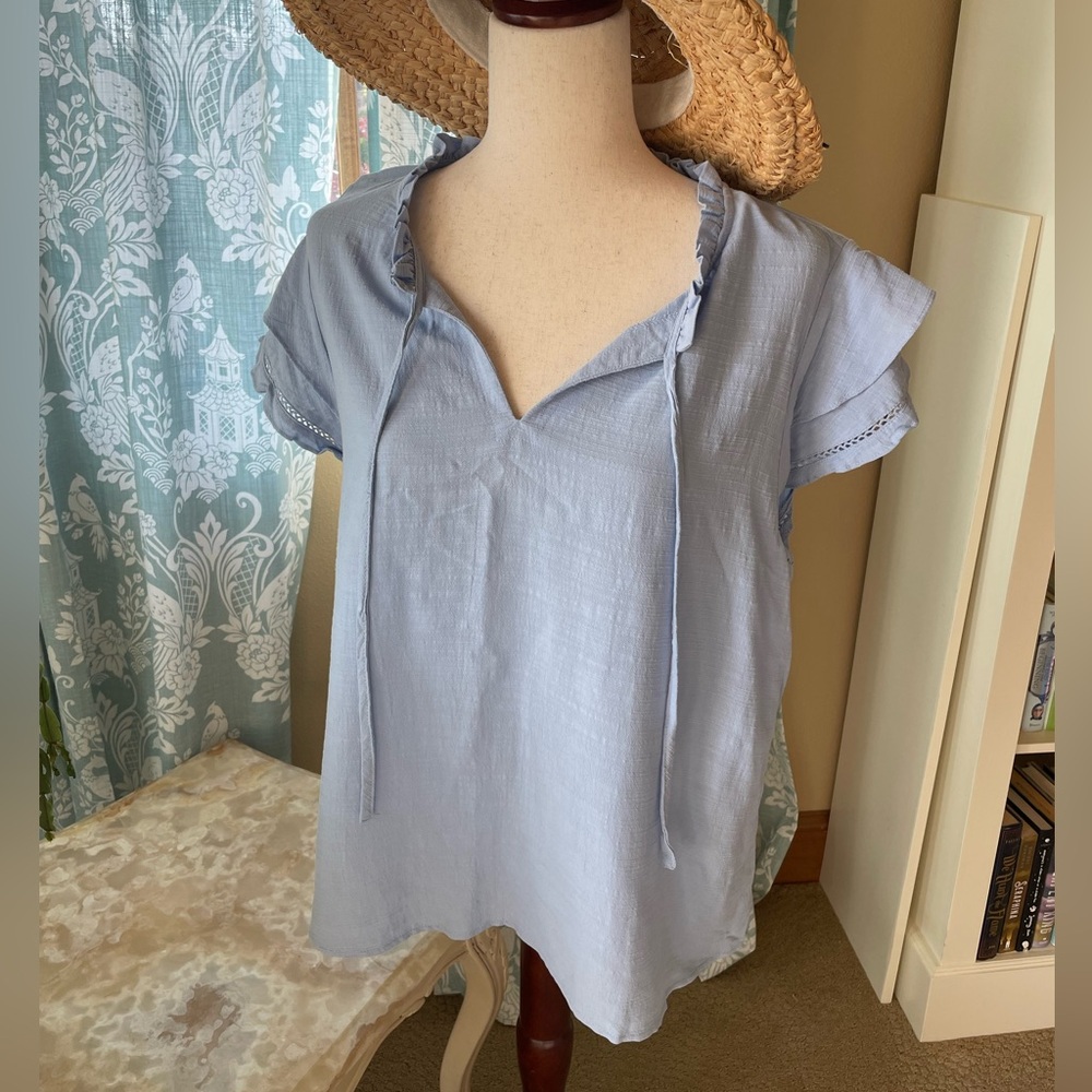 FRYE light blue ruffle sleeve blouse
